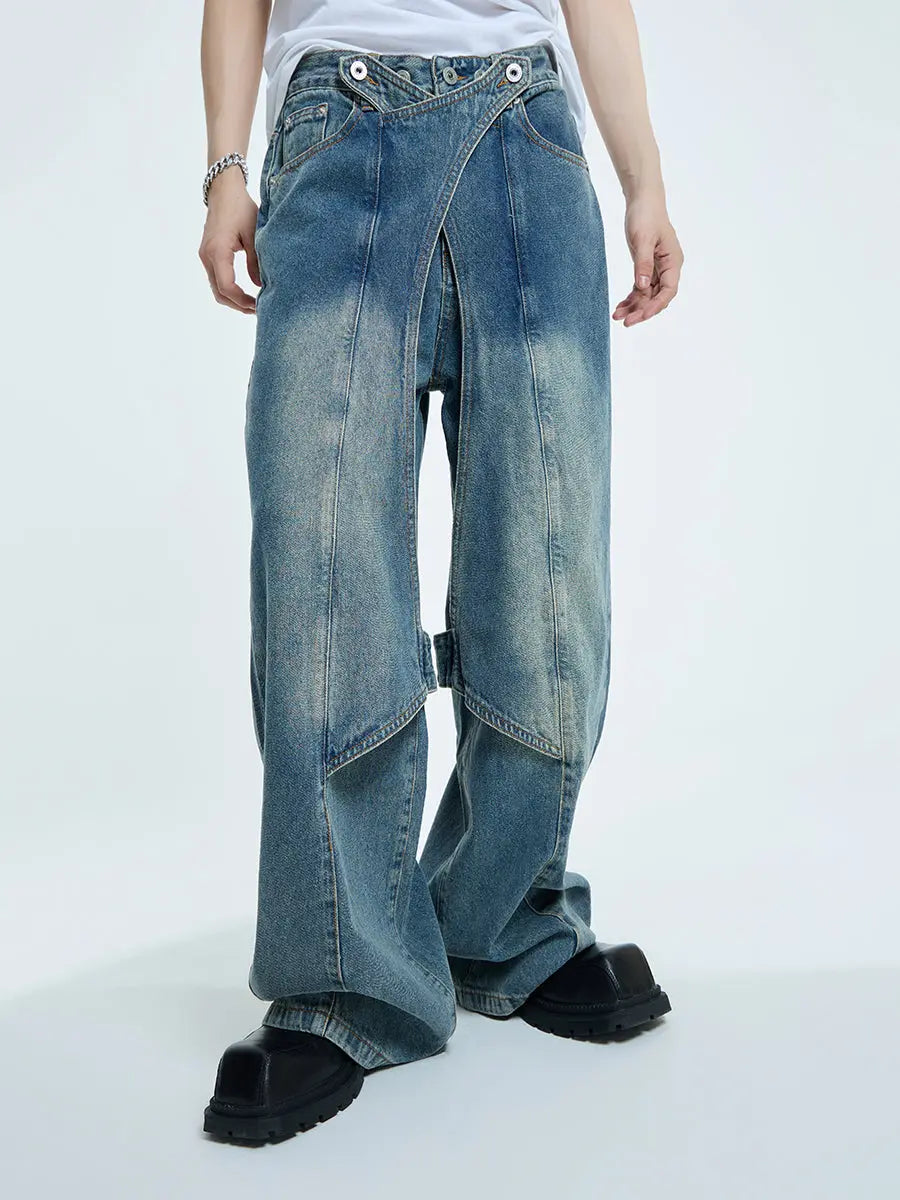 【23s September.】Statement Cross-panel Denim Jeans ArtsKoreanMan