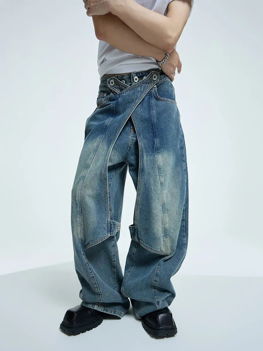【23s September.】Statement Cross-panel Denim Jeans ArtsKoreanMan