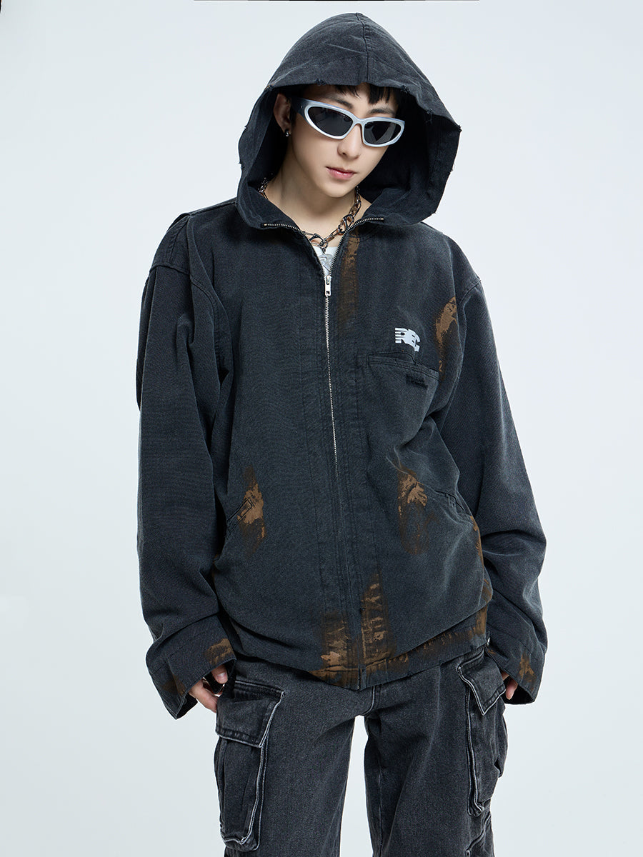 【23s September.】Vintage Distressed Hooded Denim Jacket-L ArtsKoreanMan