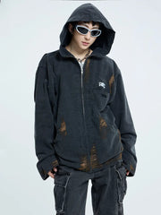 【23s September.】Vintage Distressed Hooded Denim Jacket ArtsKoreanMan