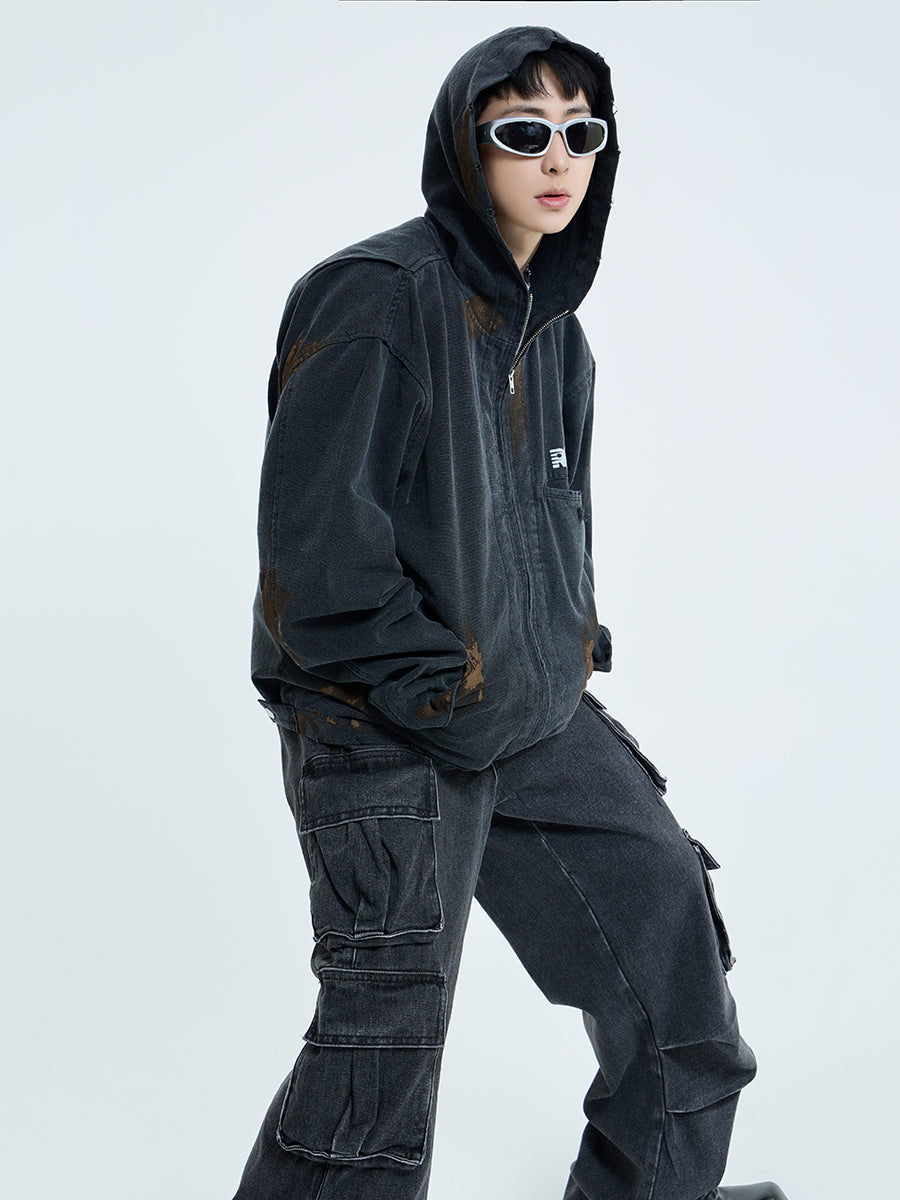 【23s September.】Vintage Distressed Hooded Denim Jacket-L ArtsKoreanMan