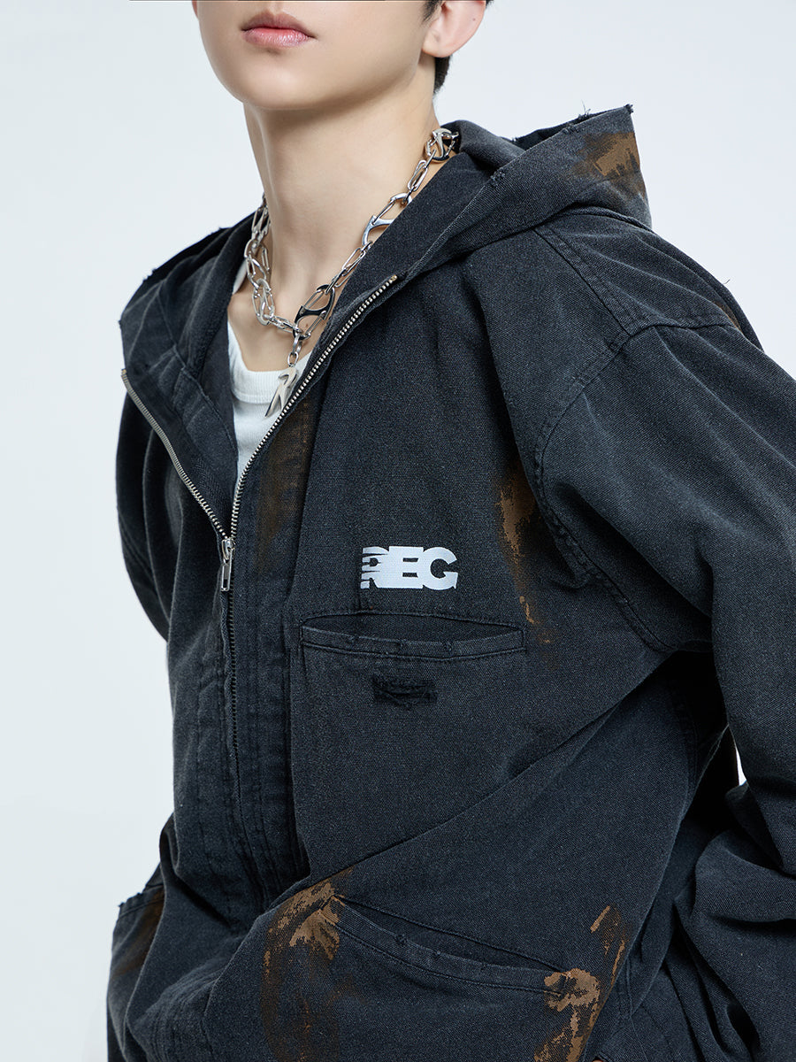 【23s September.】Vintage Distressed Hooded Denim Jacket-L ArtsKoreanMan