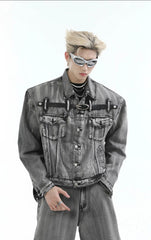 【24s Aug.】Heavy Distressed Belt-decorated Denim Suit ArtsKoreanMan