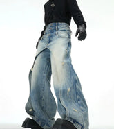 【25s May.】Washed Blue Jeans, Folded and Damaged Casual Pants