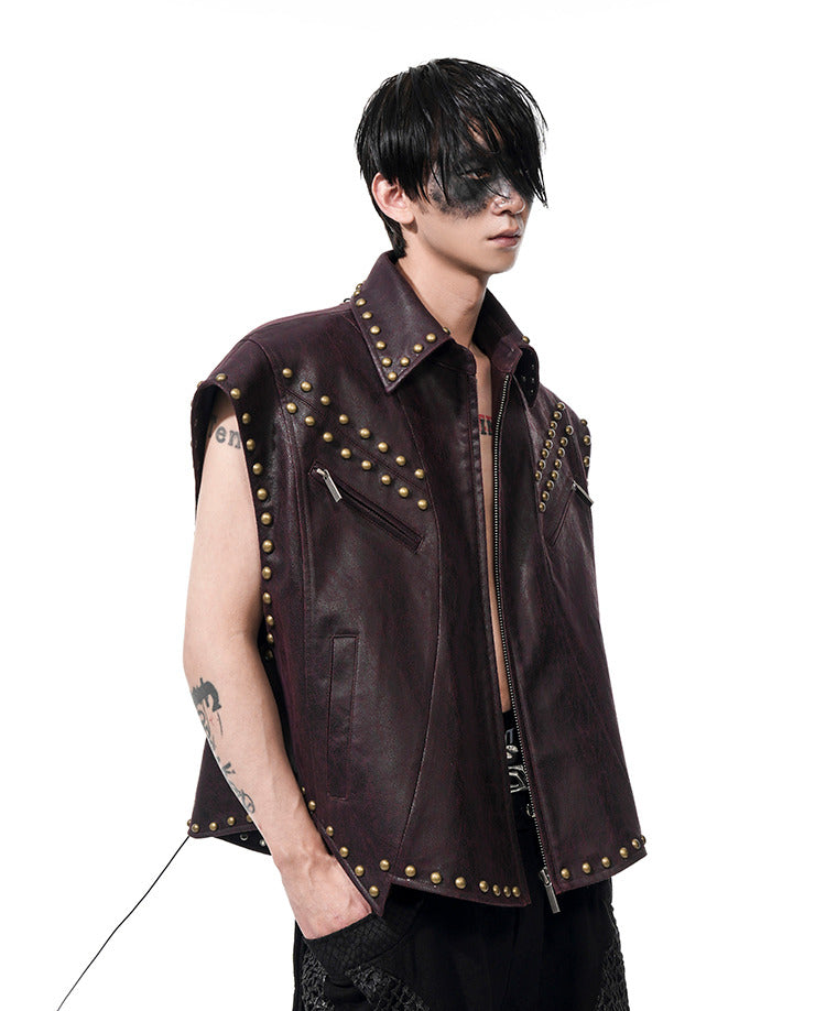 【25s Apr.】Studded Moto Punk Leather Vest