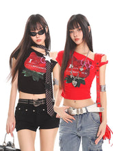 【25s Jun.】Rhinestone One-Shoulder Slim Fit Tee