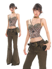 【25s Jun.】Leopard Lace Contrast Strap Cami Top