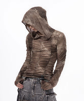 【25s Jul.】Printed Mesh Ruched Ice Silk Hooded Top