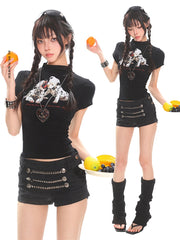 【25s Jul.】Spotted Puppy Fitted Shoulder Tee