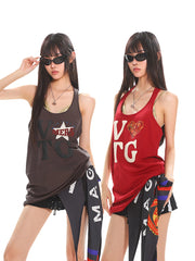 【25s Jul.】Big U-Neck Letter Print Racer Tank