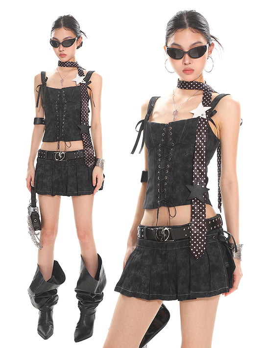 【25s Jul.】Strappy Tie-Up Wrap Skort Set