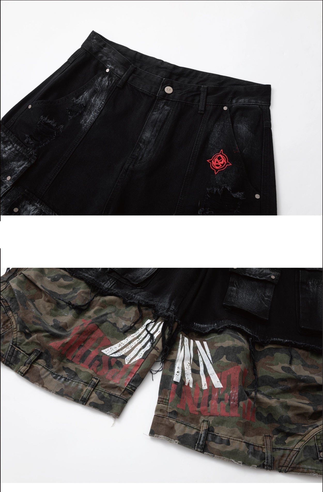 【25s Jul.】Stitching Camouflage Denim Shorts