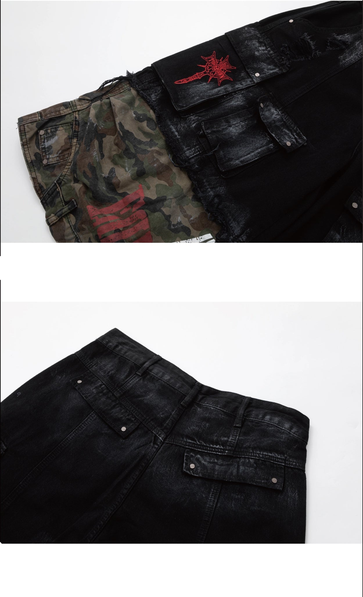 【25s Jul.】Stitching Camouflage Denim Shorts