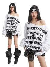 【25s Aug.】All-Over Letter Print Slanted Shoulder Sweatshirt