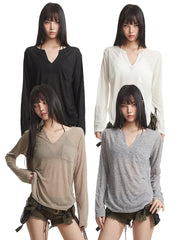 【25s Aug.】Black V-Neck Slim Fit Sheer UV Protection T-Shirt