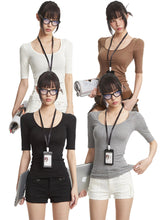 【25s Aug.】Black U-Neck Structured Shoulder Casual T-Shirt