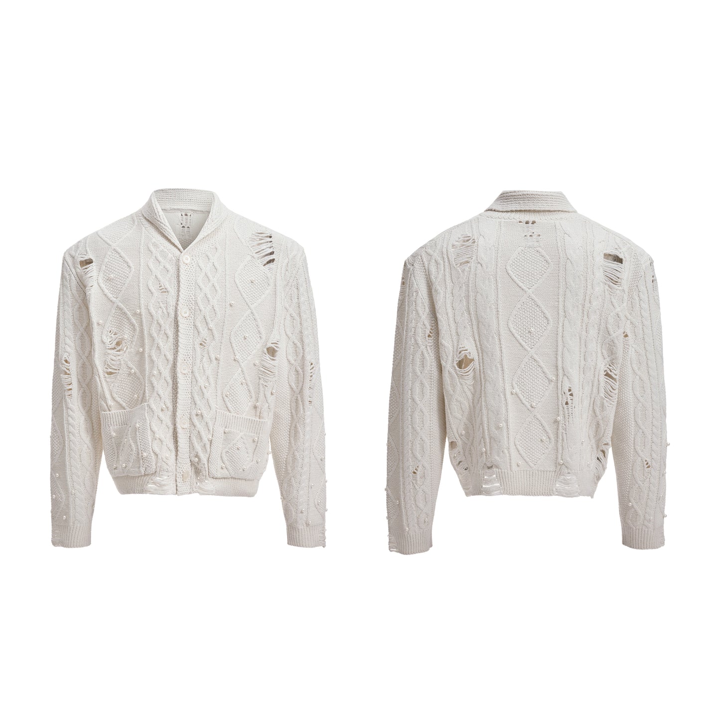 【25s Aug.】Pearl Detail Knit Hollow-Out Cardigan