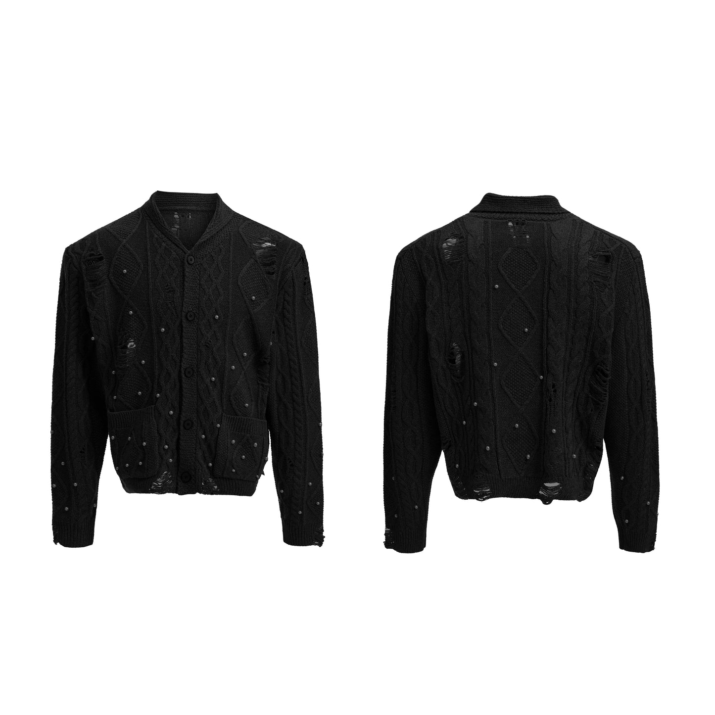 【25s Aug.】Pearl Detail Knit Hollow-Out Cardigan