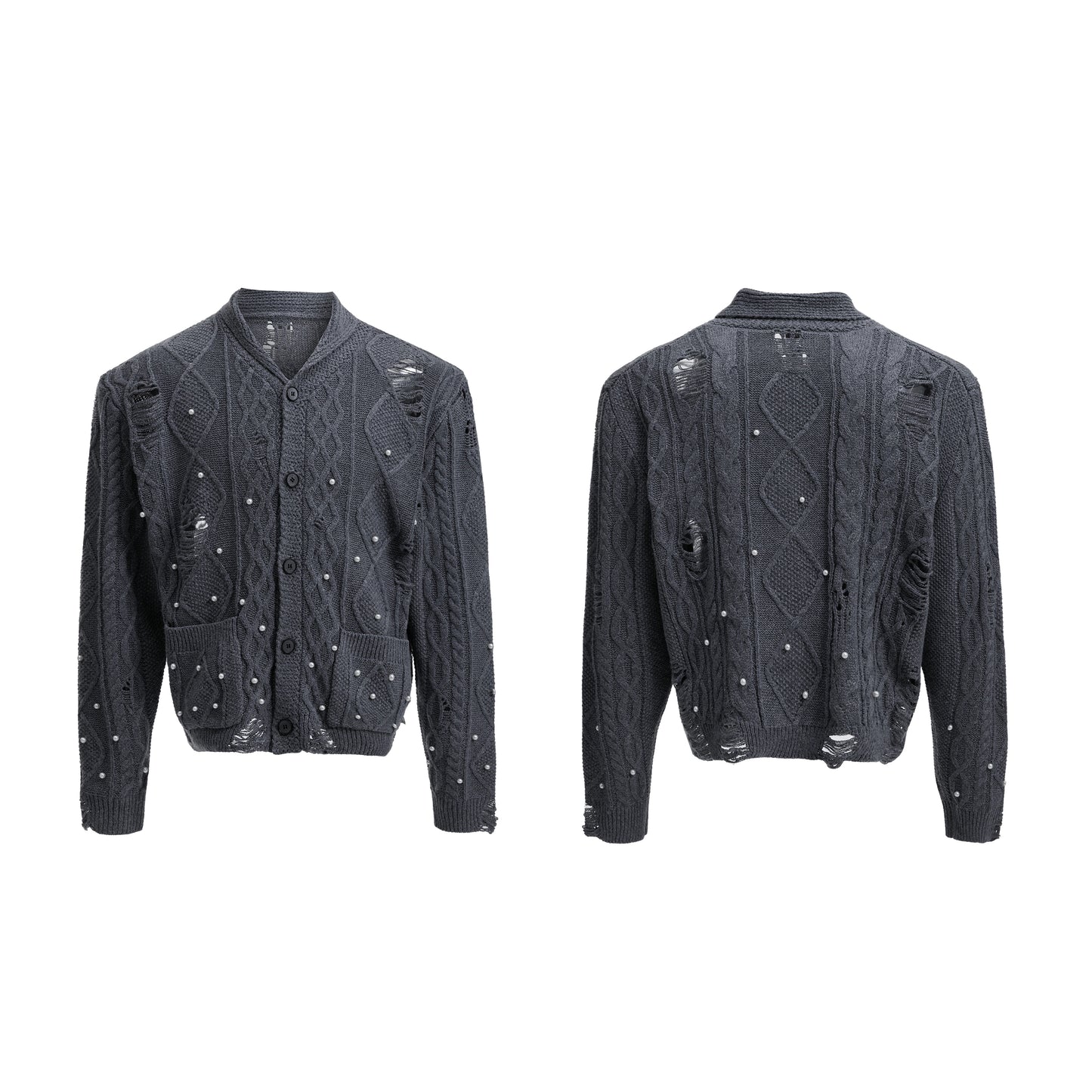 【25s Aug.】Pearl Detail Knit Hollow-Out Cardigan