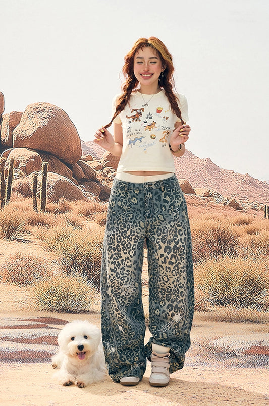 【25s Aug.】Washed Blue Leopard Embroidered Flared Jeans