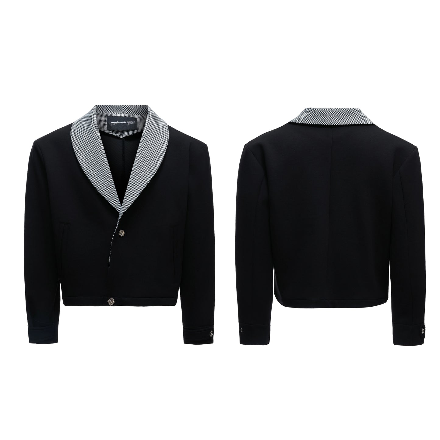【25s Aug.】Black and White V-Neck Contrast Jacket with Drawstring Flowing Pants Set