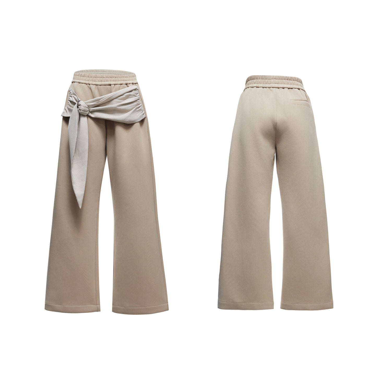 【25s Aug.】Black and White V-Neck Contrast Jacket with Drawstring Flowing Pants Set