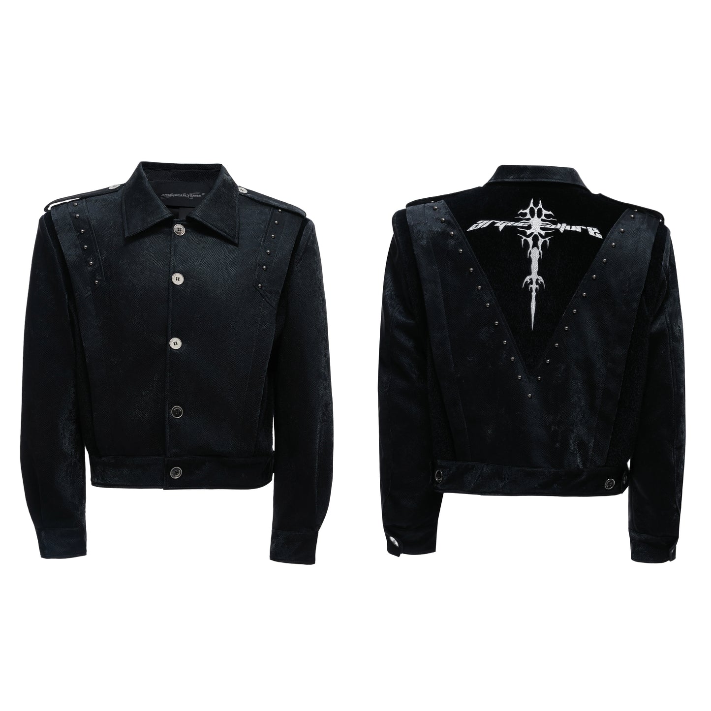 【25s Aug.】Studded Embroidered Snakeskin Leather Short Jacket