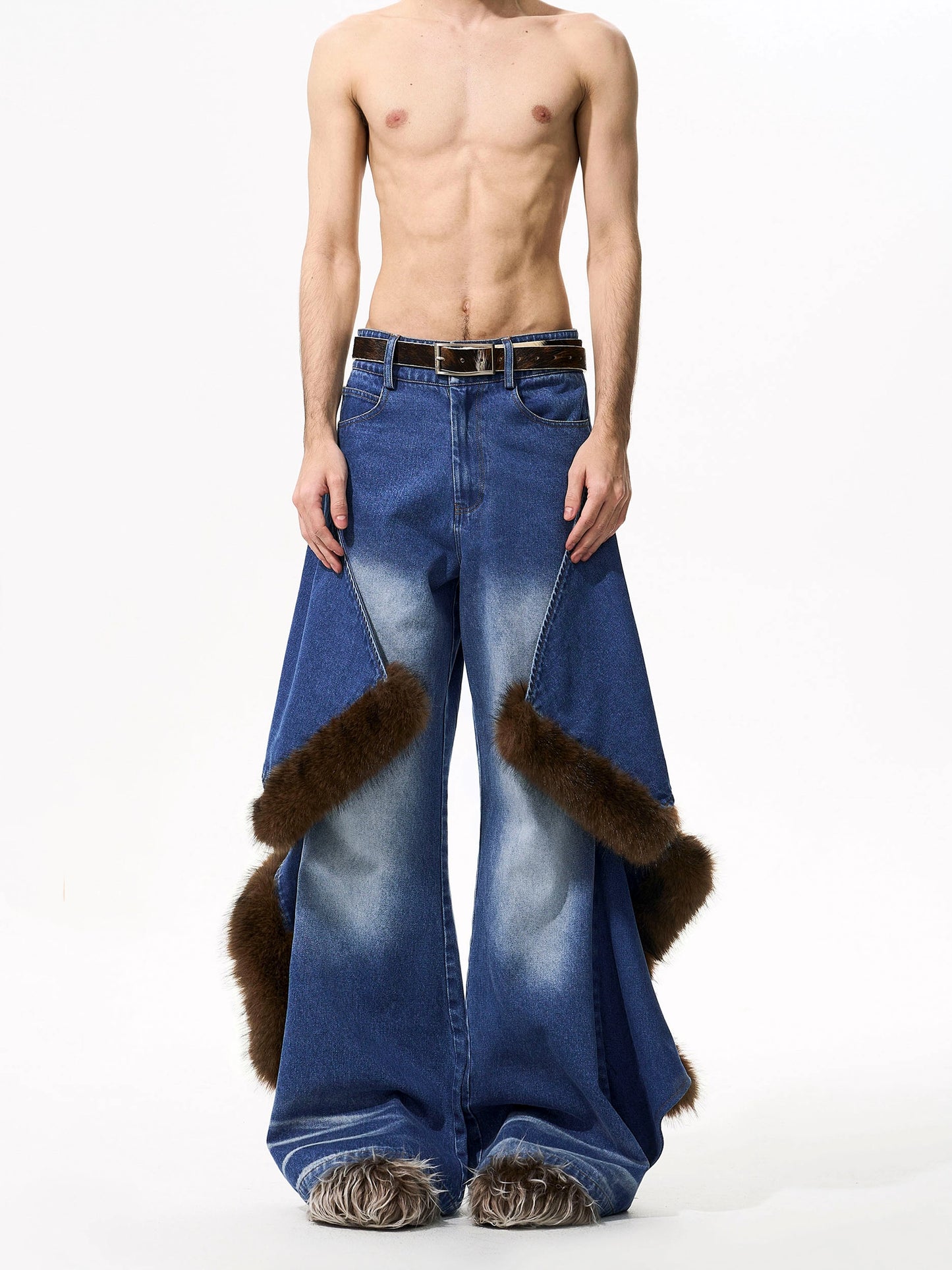 【25s Oct.】Plush Patchwork Denim Distressed Design Jacket / Jeans