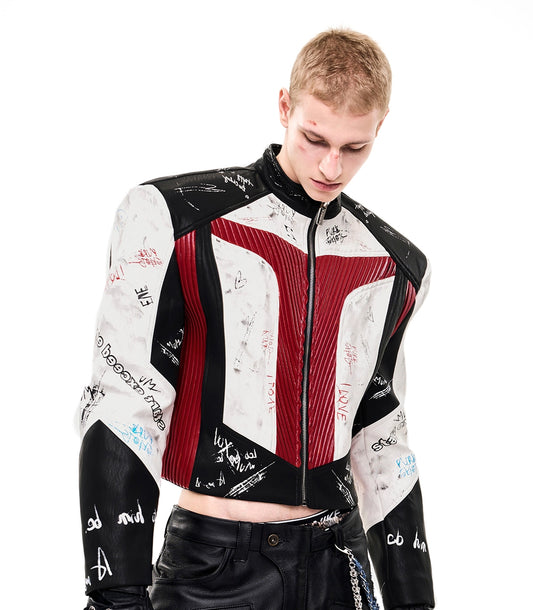 【25s Oct.】Graffiti Racing Leather Moto Jacket