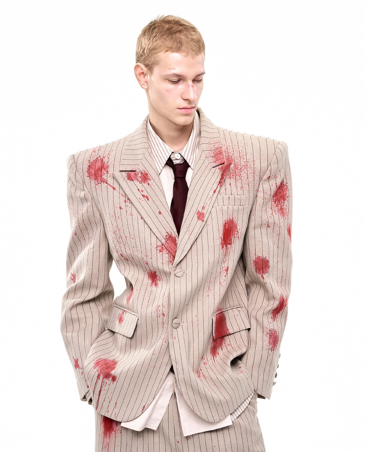 Elegant Bloodstained Vertical Striped Suit