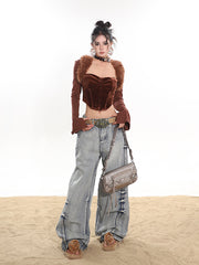 【24s January.】Washed Pleated Distressed Wide-leg Jeans ArtsKoreanMan