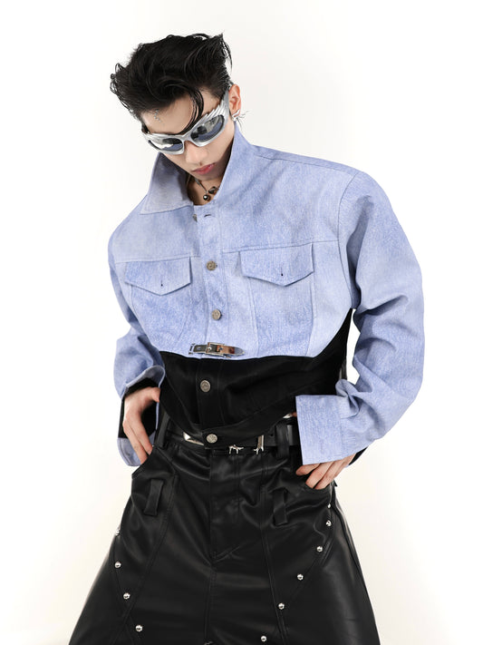 【23s July.】PU Patchwork Shoulder Pad Jacket ArtsKoreanMan