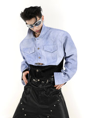 【23s July.】PU Patchwork Shoulder Pad Jacket ArtsKoreanMan