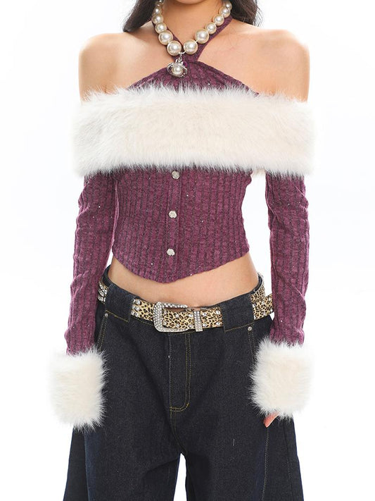 【25s Jan.】Pure Fur One-shoulder Knitted Long Sleeves