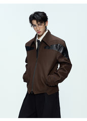 【25s Oct.】Glossy Paneled Deconstructed Leather Jacket