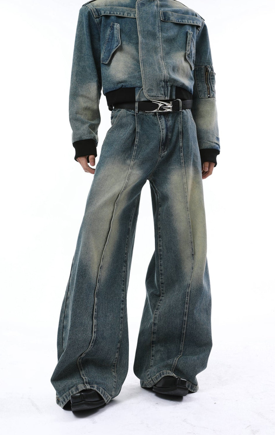 【25s Feb.】High Street Distressed Patchwork Denim Jacket / Jeans