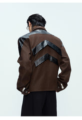 【25s Oct.】Glossy Paneled Deconstructed Leather Jacket