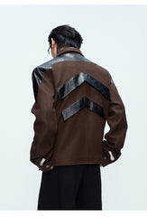【25s Oct.】Glossy Paneled Deconstructed Leather Jacket