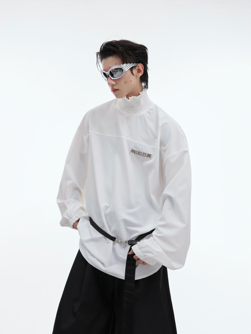 【24s Oct.】High Collar Pleated Loose Lace Shirt ArtsKoreanMan