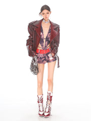 【24s Otc】Red Outline Niche Stand Collar Motorcycle Leather Jacket ArtsKoreanMan