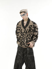 【24s Nov.】Contrast Leopard Print V-Neck Sweater ArtsKoreanMan