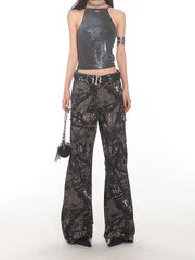 【24s Aug.】High Street Camouflage Retro Straight Leg Bootcut Jeans ArtsKoreanMan