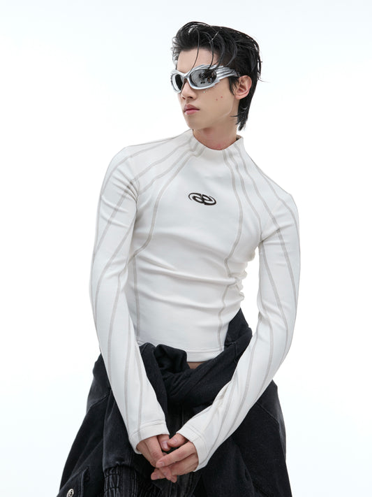 【24s Oct.】Topstitched Metallic Trim Slim-fit Turtleneck Top ArtsKoreanMan