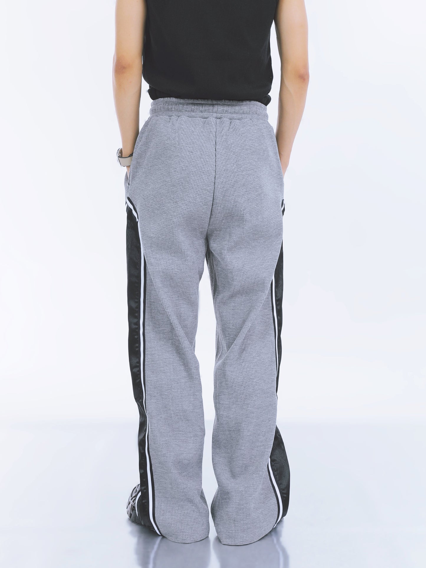 【23s September.】Striped Patchwork Waffle Sweatshirt Wide-Leg Pants Suit -M ArtsKoreanMan