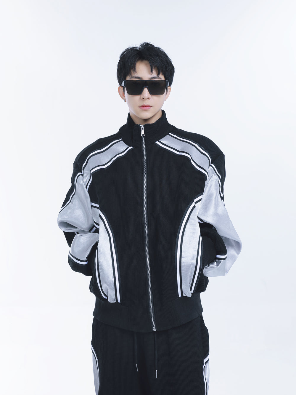 【23s September.】Striped Patchwork Waffle Sweatshirt Wide-Leg Pants Suit ArtsKoreanMan