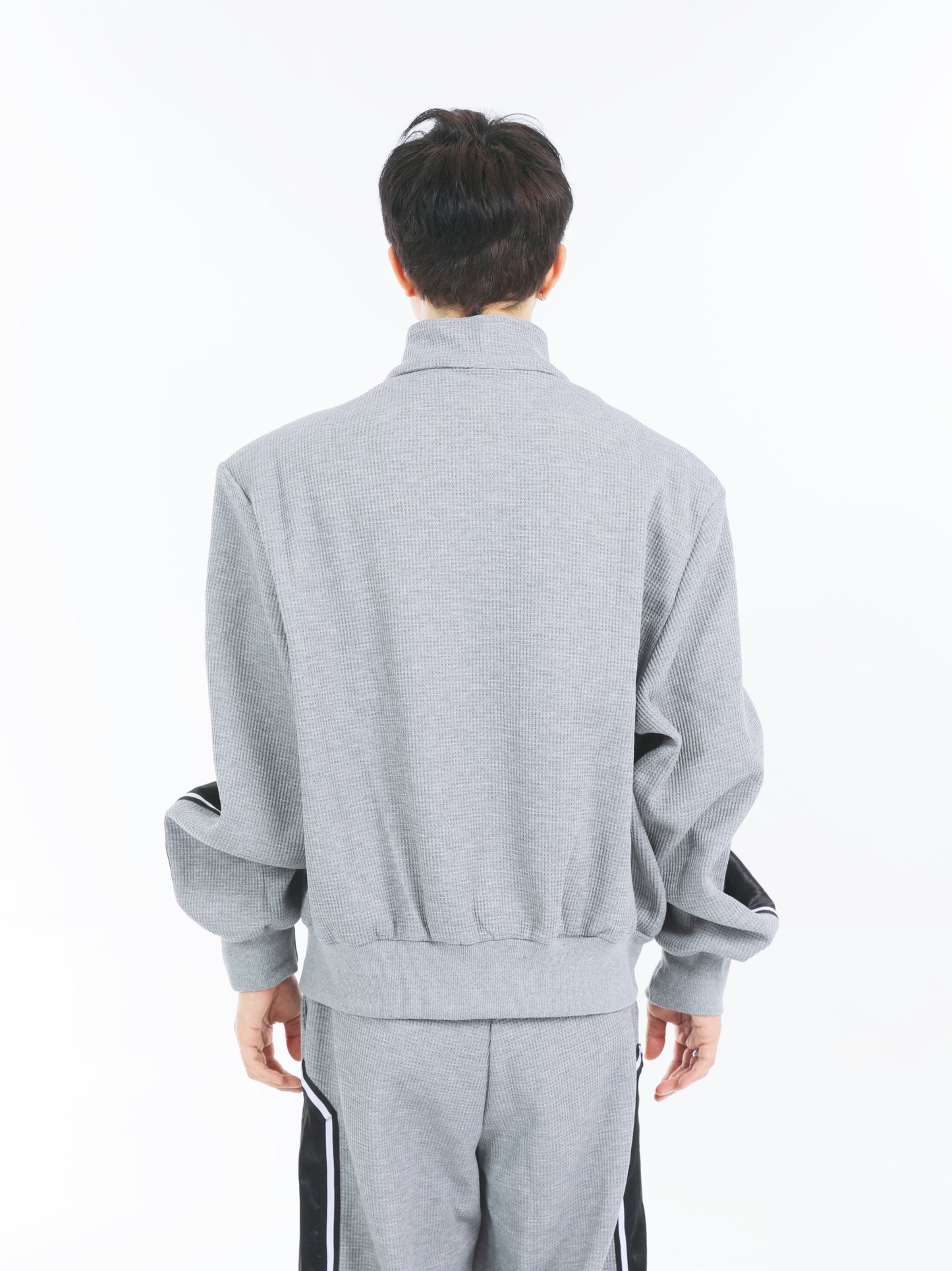 【23s September.】Striped Patchwork Waffle Sweatshirt Wide-Leg Pants Suit -M ArtsKoreanMan