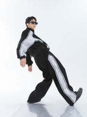 【23s September.】Striped Patchwork Waffle Sweatshirt Wide-Leg Pants Suit ArtsKoreanMan