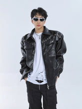 【23s September.】Metal Rivet-embellished Silhouette Leather Jacket -L ArtsKoreanMan