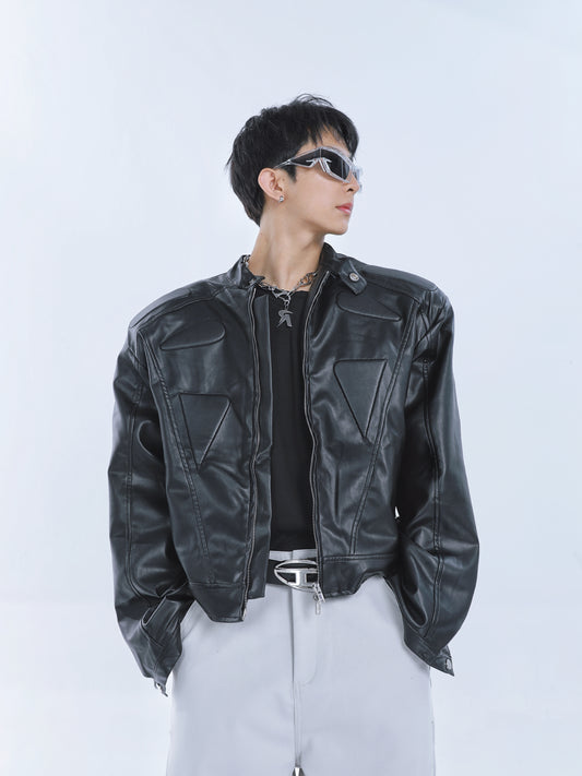 【23s September.】Vintage Short Motorcycle Leather Jacket ArtsKoreanMan