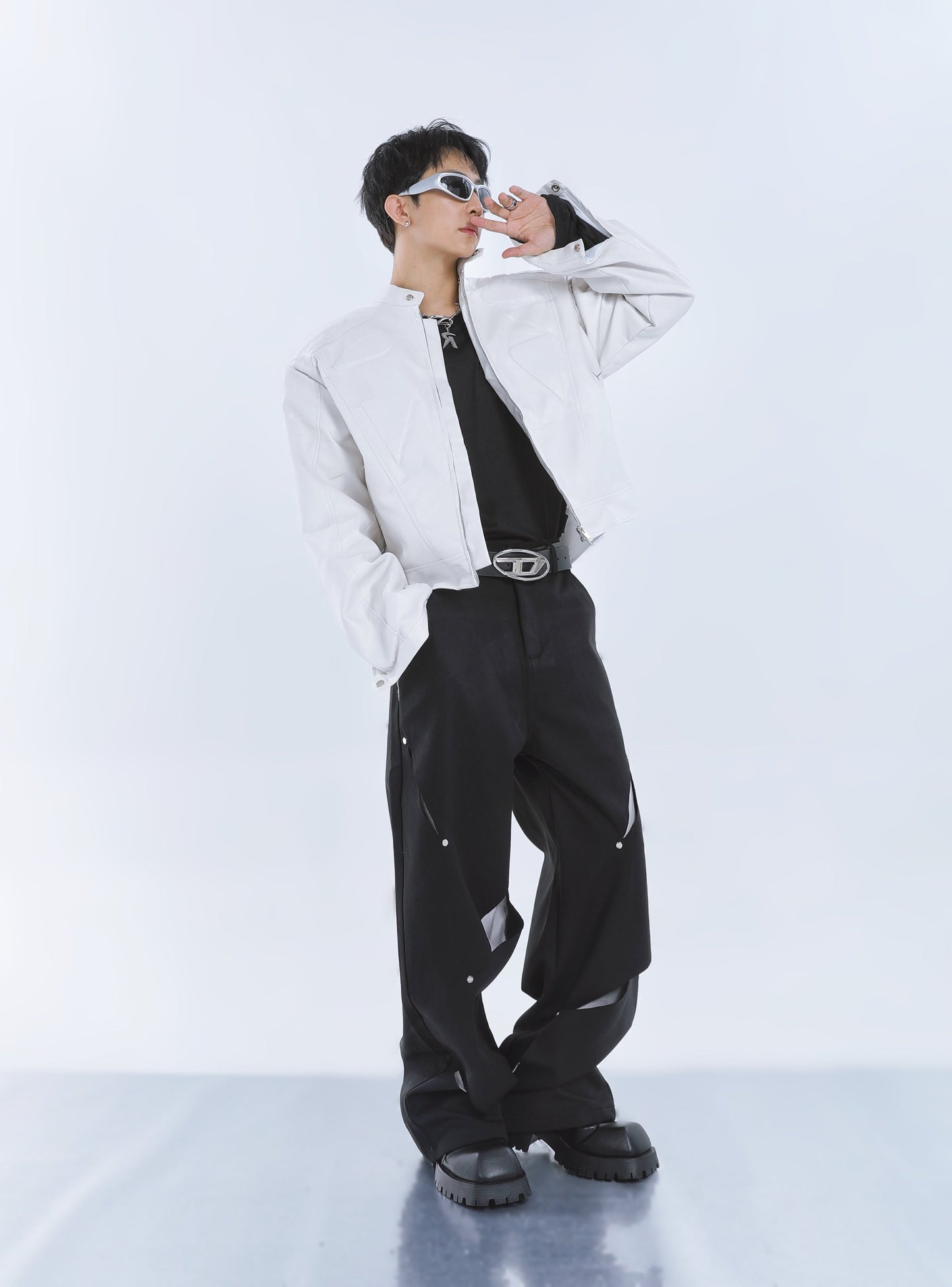 【23s September.】Cut-out Contrast Straight-leg Trousers -S ArtsKoreanMan